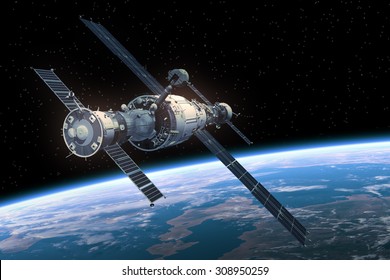 Space Station Orbiting Earth. 3D Scene. - Shutterstock ID 308950259