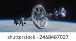 A space station orbiting Earth. A render using Blender.