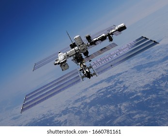 Space station in outer space 3d render