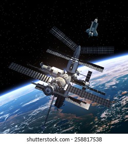 Space Station And Space Shuttle. Elements of this image furnished by NASA.