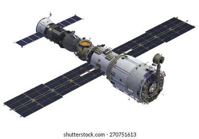 Space Station And Spacecraft. 3D Center.