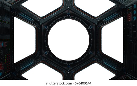 Space Station Window With White Background 3D Rendering