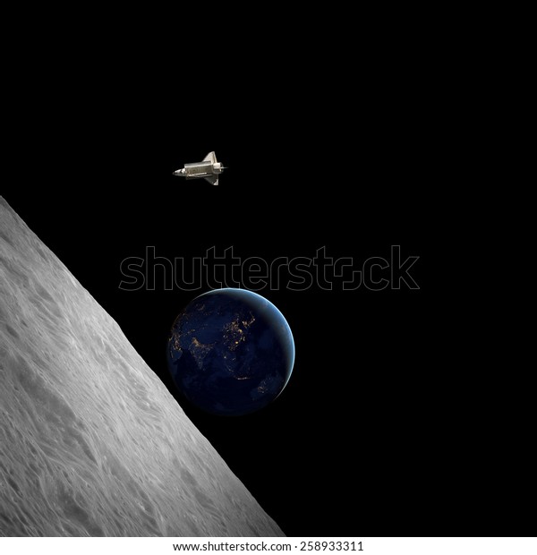 Space sunrise with NASA shuttle\
and starless background. Elements of this image furnished by\
NASA.