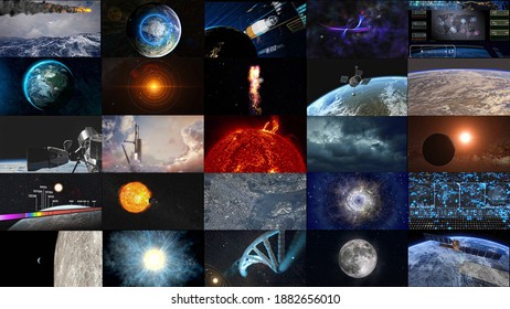 Space. Technologies. Events. Collage. 3d rendering. Elements of this image furnished by NASA, ESA