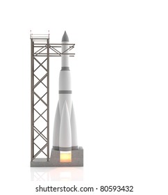 Space white rocket - 3d render