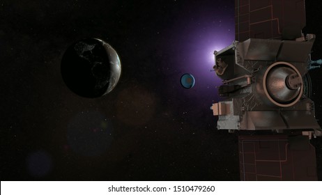 Spacecraft. Ballistic Descent. Atmospheric Entry. EDL. 3d Illustration. Elements Of This Image Furnished By NASA/ESA