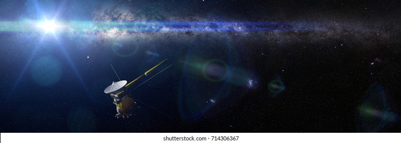 Spacecraft Cassini In Front Of The Milky Way Galaxy (3d Illustration Banner, Elements Of This Image Are Furnished By NASA)