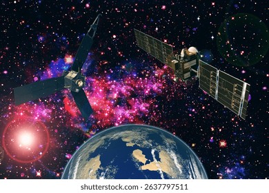 Spacecrafts and the beautiful earth. The elements of this image furnished by NASA.