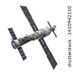 Spacecrafts And Space Station Isolated On White Background. 3D Illustration.