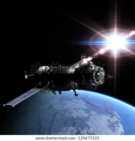 Spaceship at the Earth orbit 3d render Stock photo © 