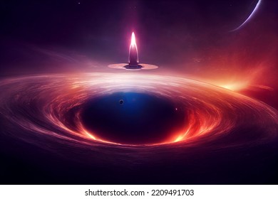 A Spaceship Entering A Black Whole, Worm Hole, Space Hole. A Giant Portal Made Of Light And Flares, Outter Space, Deep Space, Alien, Science Fiction. Painting, Concept Art, Illustration, Wallpaper