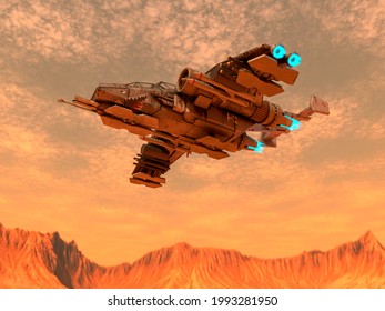 Spaceship Is Exploring The Dune Desert, 3d Illustration