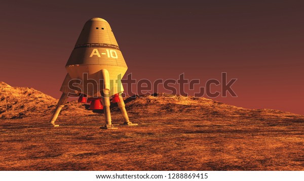 The\
spaceship image on  alien  planet 3D\
illustration\
