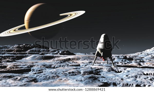 The\
spaceship image on  alien  planet 3D\
illustration\
