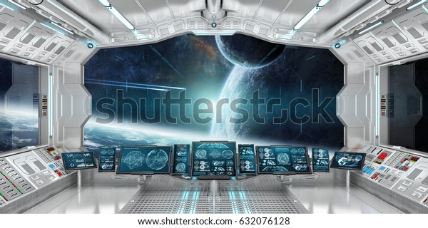 Spaceship Interior View On Space Distant Stock Illustration 632076128