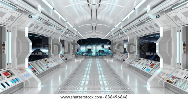 Spaceship Interior View On Space Planet Stock Illustration