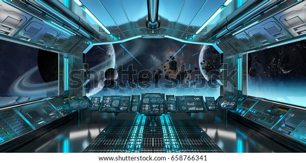 Spaceship Interior View On Space Distant Stockillustration