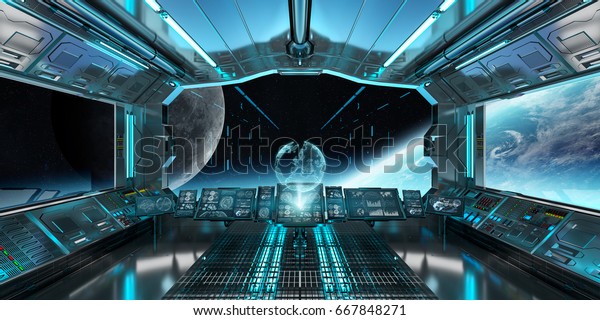 Spaceship Interior View On Space Planet Stock Illustration