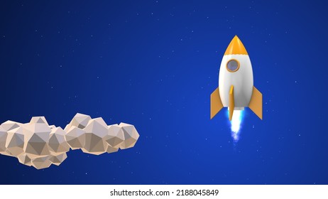 Spaceship Launch Into The Sky. 3d Illustration.