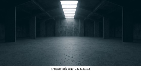 Spaceship Sci Fi Concrete Rough Cement Garage Tunnel Corridor Warehouse Showroom Underground Futuristic Modern Background 3D Rendering  Illustration