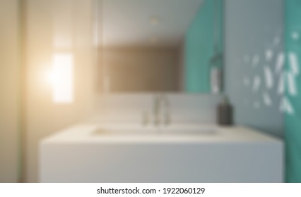 Spacious bathroom in gray tones with heated floors, freestanding tub. 3D rendering.. Sunset.. Abstract blur phototography
