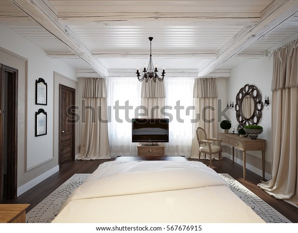 Spacious Bedroom Mediterranean Style Bright Room Stock Image