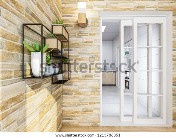 Spacious Bright Balcony Solid Wood Floors Stock Illustration