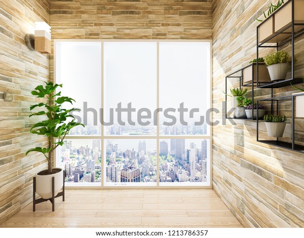 Spacious Bright Balcony Solid Wood Floors Stock Illustration