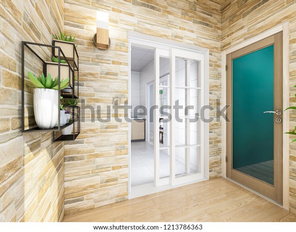 Spacious Bright Balcony Solid Wood Floors Stock Illustration