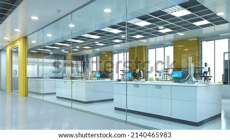 Spacious and bright laboratory interior. 3d illustration