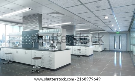 Spacious and bright laboratory interior. 3d illustration