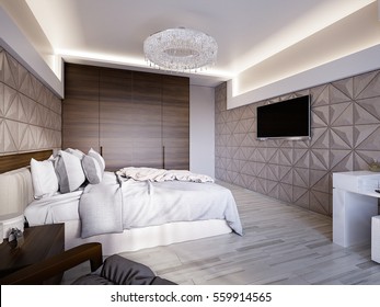 Spacious Modern Master Bedroom Leather Wall Stock Illustration 559914565