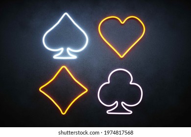 Spade, Heart, Diamond And Club, Line Icons. 3D Render, 3D Illustration.