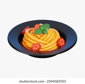 Spaghetti Noodle on black plate isolated on white background. Gourmet delicious food icon. 3d rendering. - Powered by Shutterstock