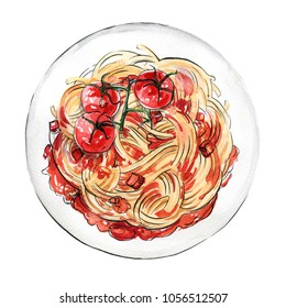 Spaghetti Pasta Painted Watercolor On White Stock Illustration ...