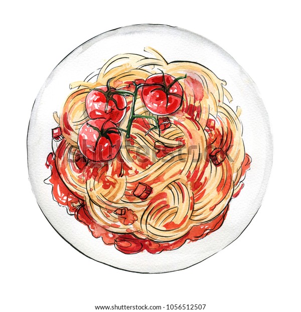 Spaghetti Pasta Hat Eine Aquarellfarbe Auf Stockillustration