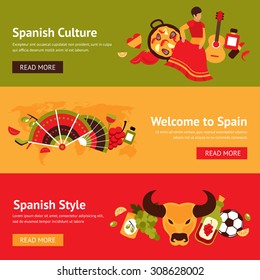 Spain Banner Set With Spanish Culture Style Isolated  Illustration