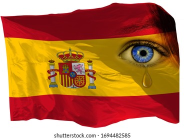 Spain Country Flag With Human Eye And Tear Drop