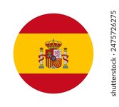 Spain country high detailed Round flag.Spain country political flag white background.Round Spain Flag illustration.