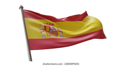  Spain flag waving isolated on white transparent background. 3d render 