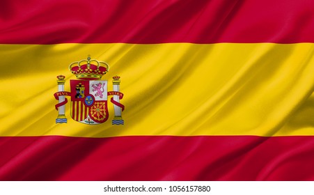 Spain flag waving with the wind, 3D illustration.