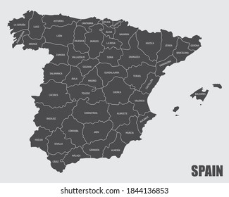 The Spain Isolated Map Divided In Provinces With Labels