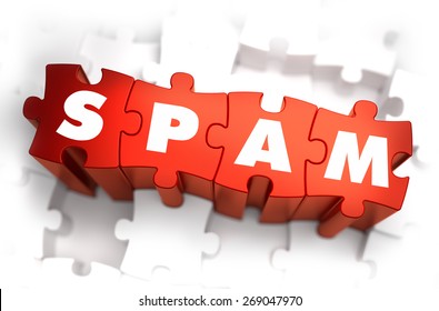 Spam - Text On Red Puzzles With White Background. 3D Render. 