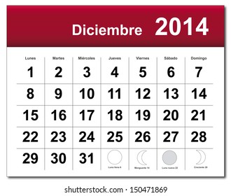 Spanish Version Of December 2014 Calendar. 