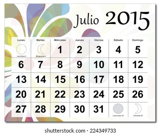 Spanish Version Of July 2015 Calendar. 