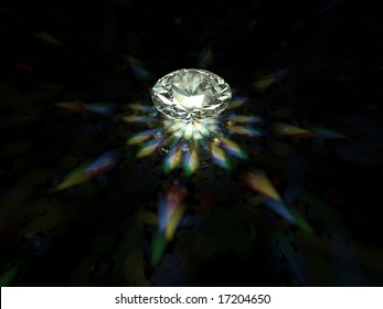 A sparkling brilliant cut diamond on dark background