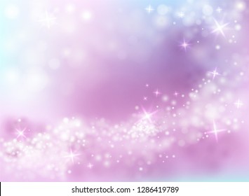 Sparkling Light Shine Illustraiton Of Sky Purple And Blue Background With Twinkling Stars And Bokeh Blur Wave Effect