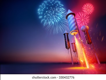 Sparks flying from a firework rockets lit fuse. 3D illustration