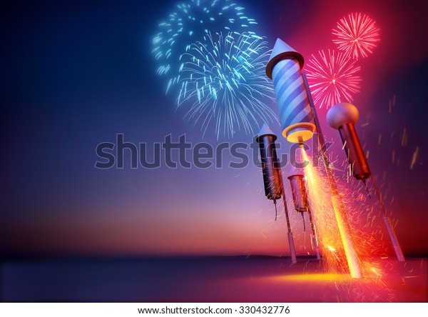 Sparks flying from a firework rockets lit\
fuse. 3D\
illustration