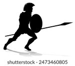 A Spartan or Trojan ancient Greek hoplite warrior silhouette. Could also be a Roman gladiator.